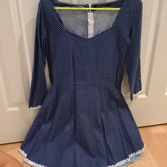 Navy dress with white polka dots-size XL - Picture 4 of 5